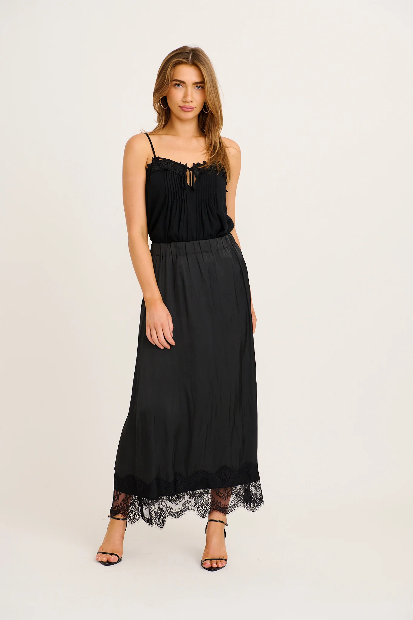 Best Yet Midi Skirt in Black Satin - Image 4