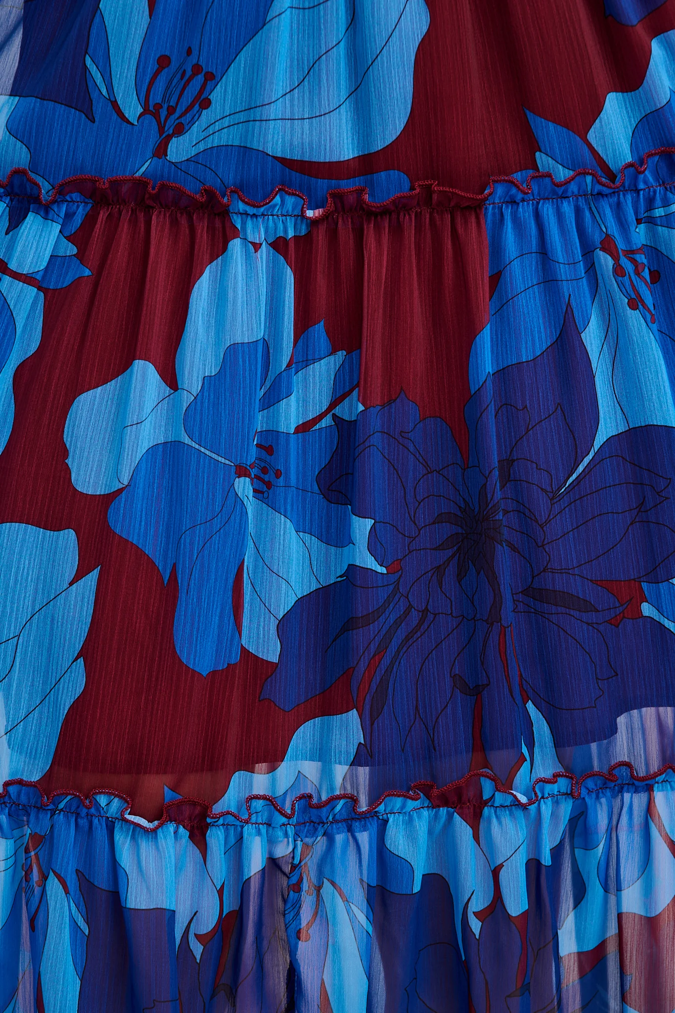 Brittney Midi Dress In Burgundy and Blue Floral Chiffon - Image 6