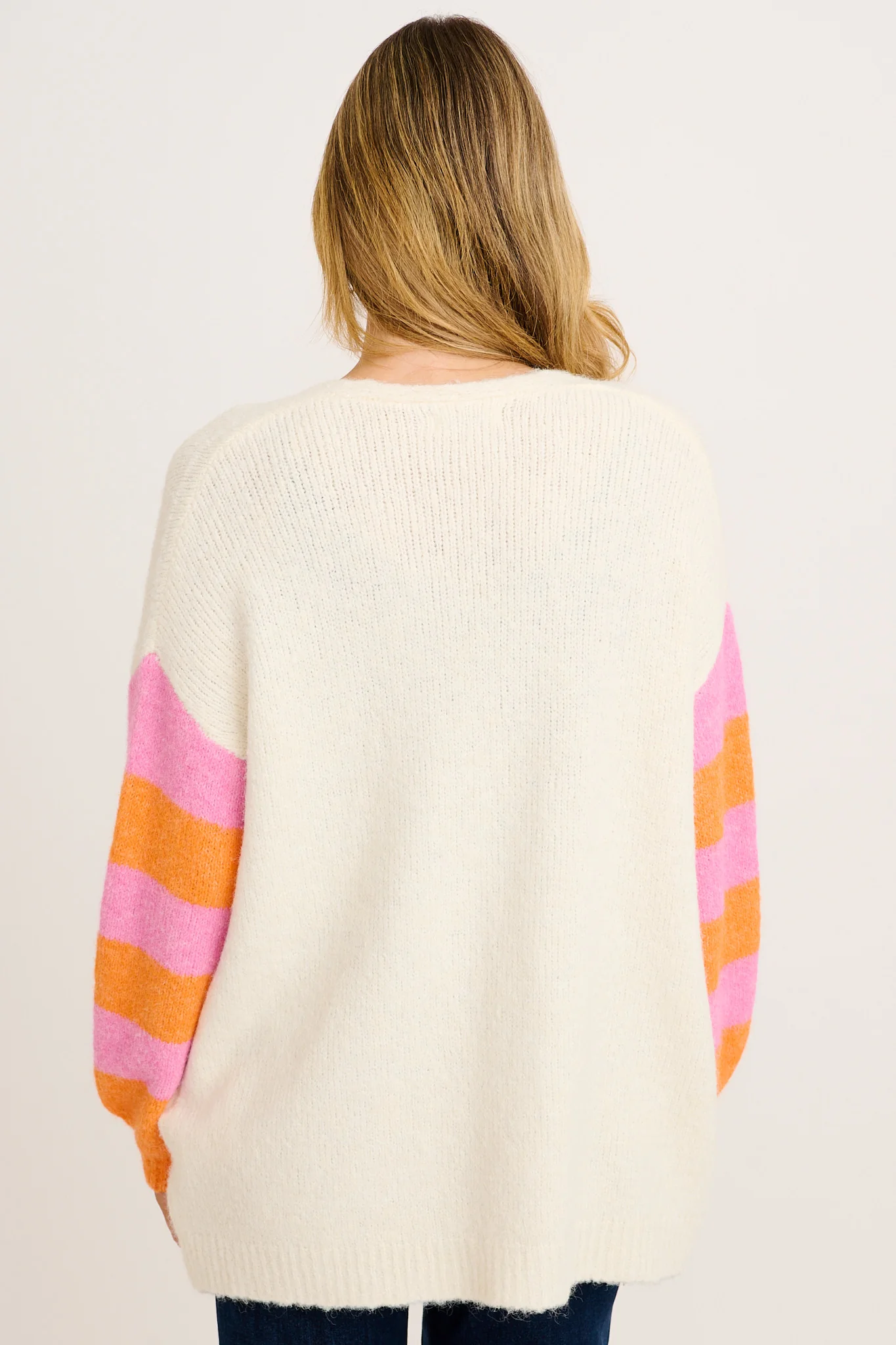 Captivate Knit Cardigan in Cream with Pink Floral Wool Blend - Image 3