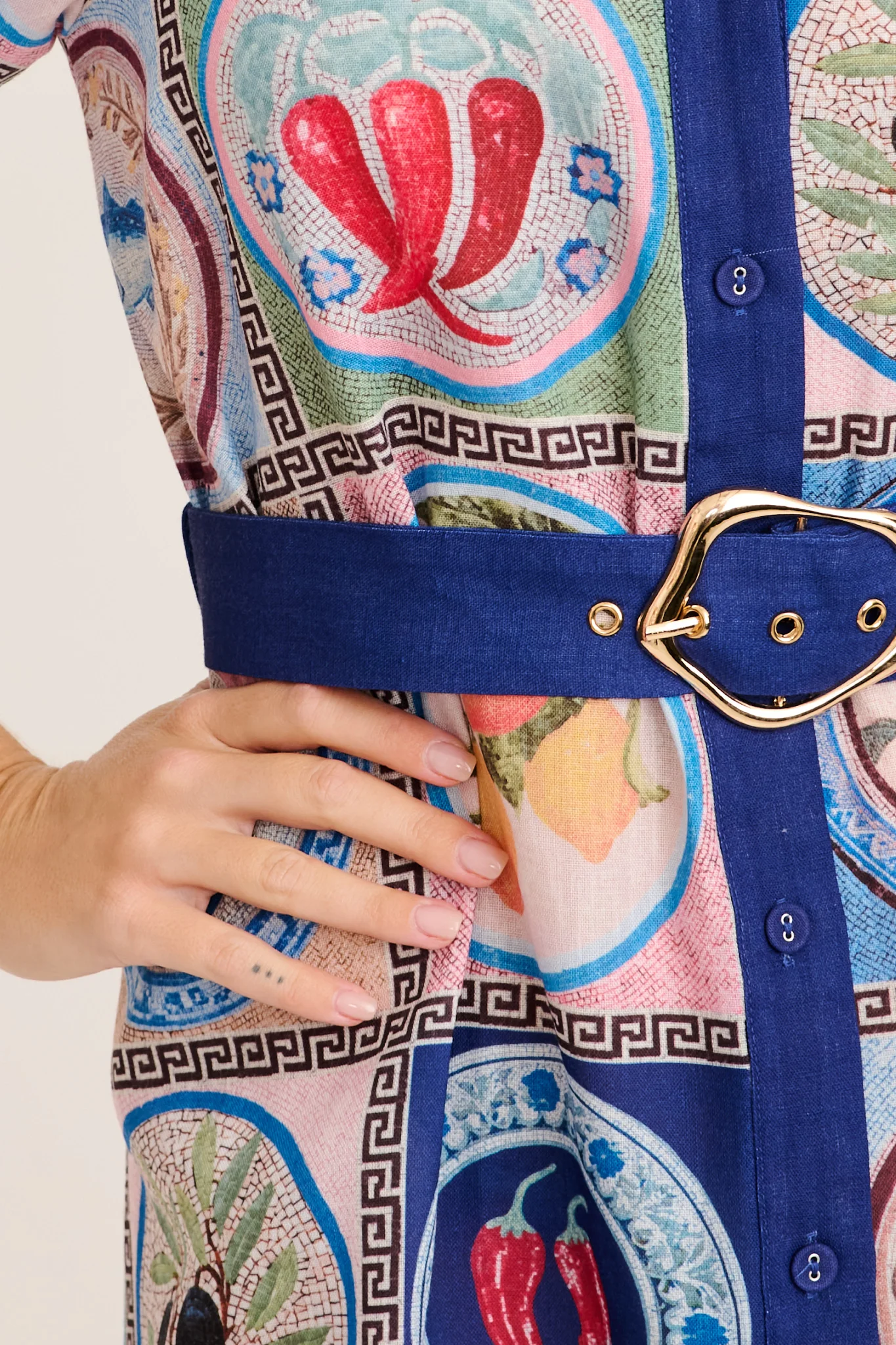 Elari Midi Shirt Dress in Blue Multi Tile Linen Blend - Image 5