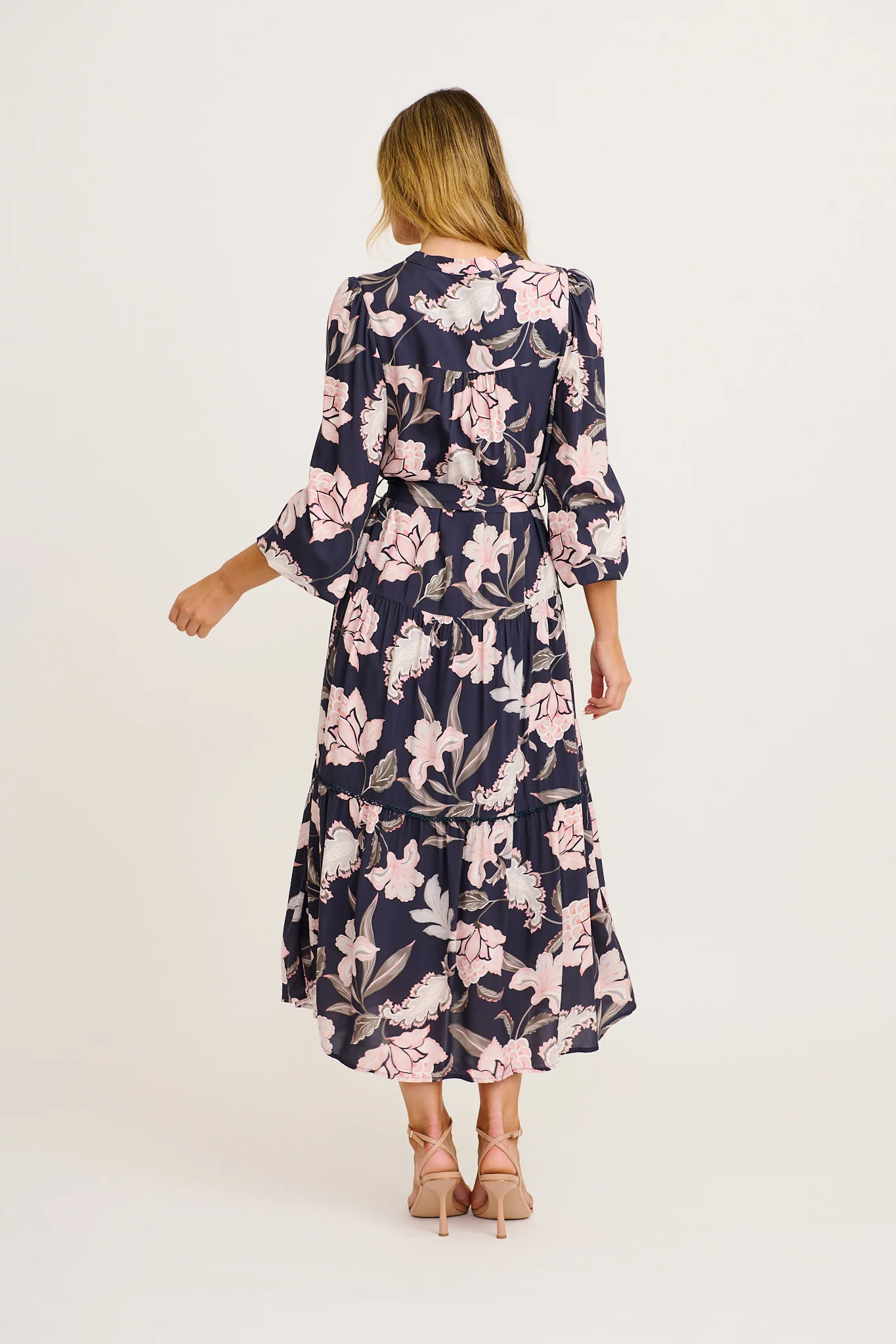 Josia Midi Dress in Navy with Pink Floral - Image 4