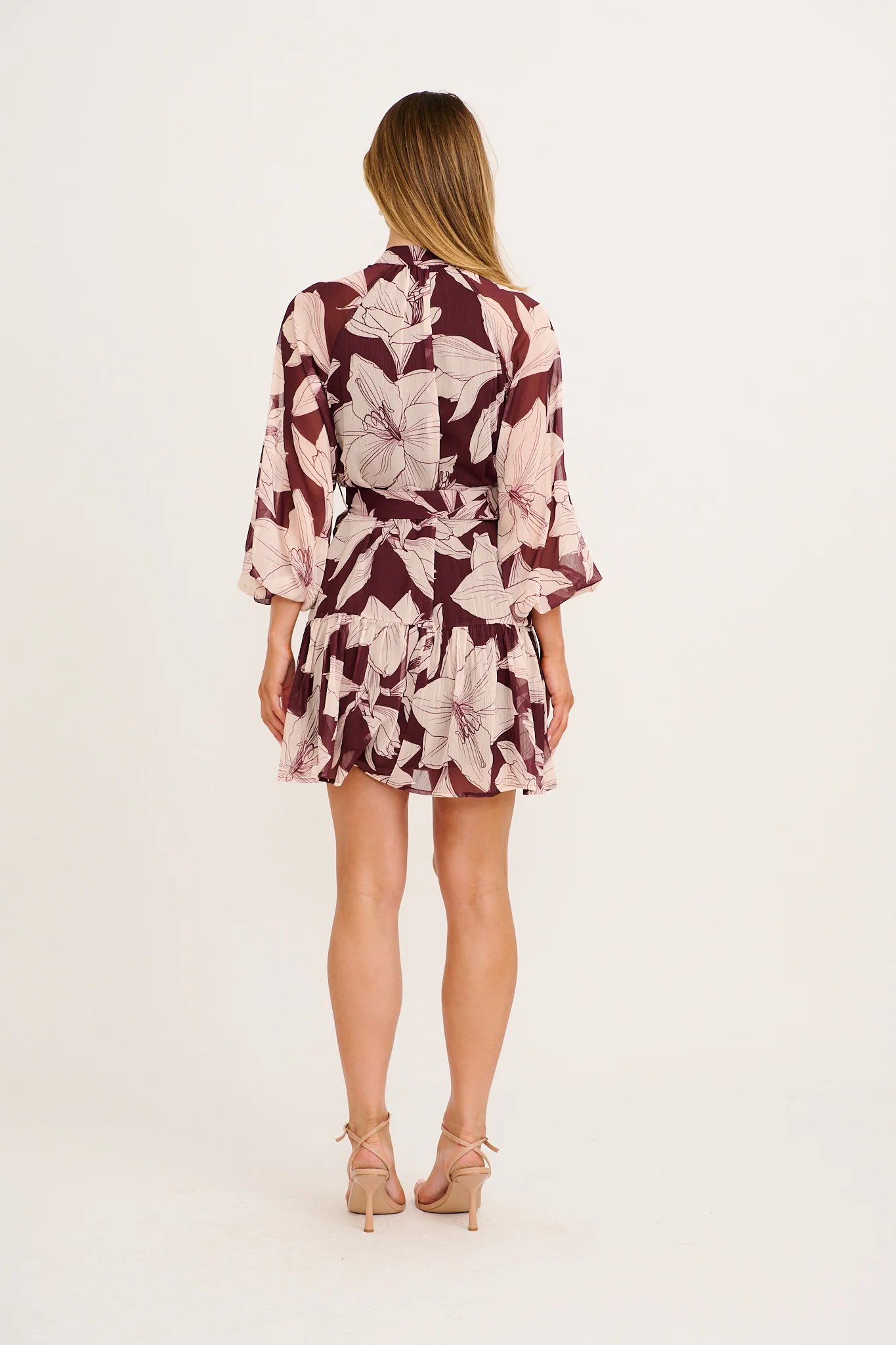 Mica Dress in Burgundy and Cream Floral Chiffon - Image 4