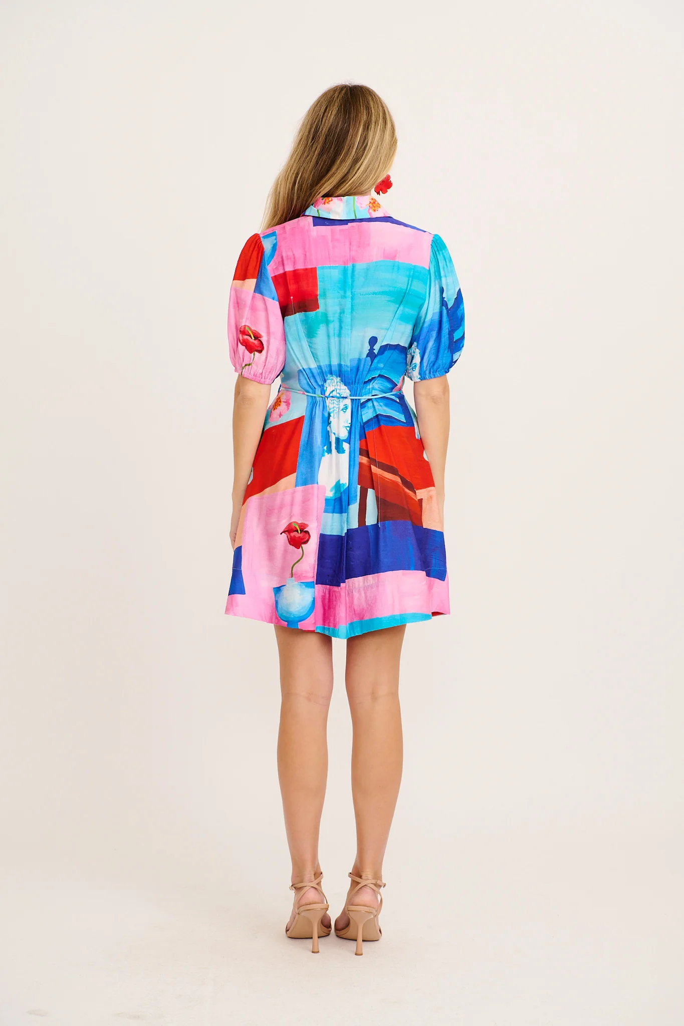 Pretty Haze Shirt Dress in Blue and Multi Vase Print - Image 4