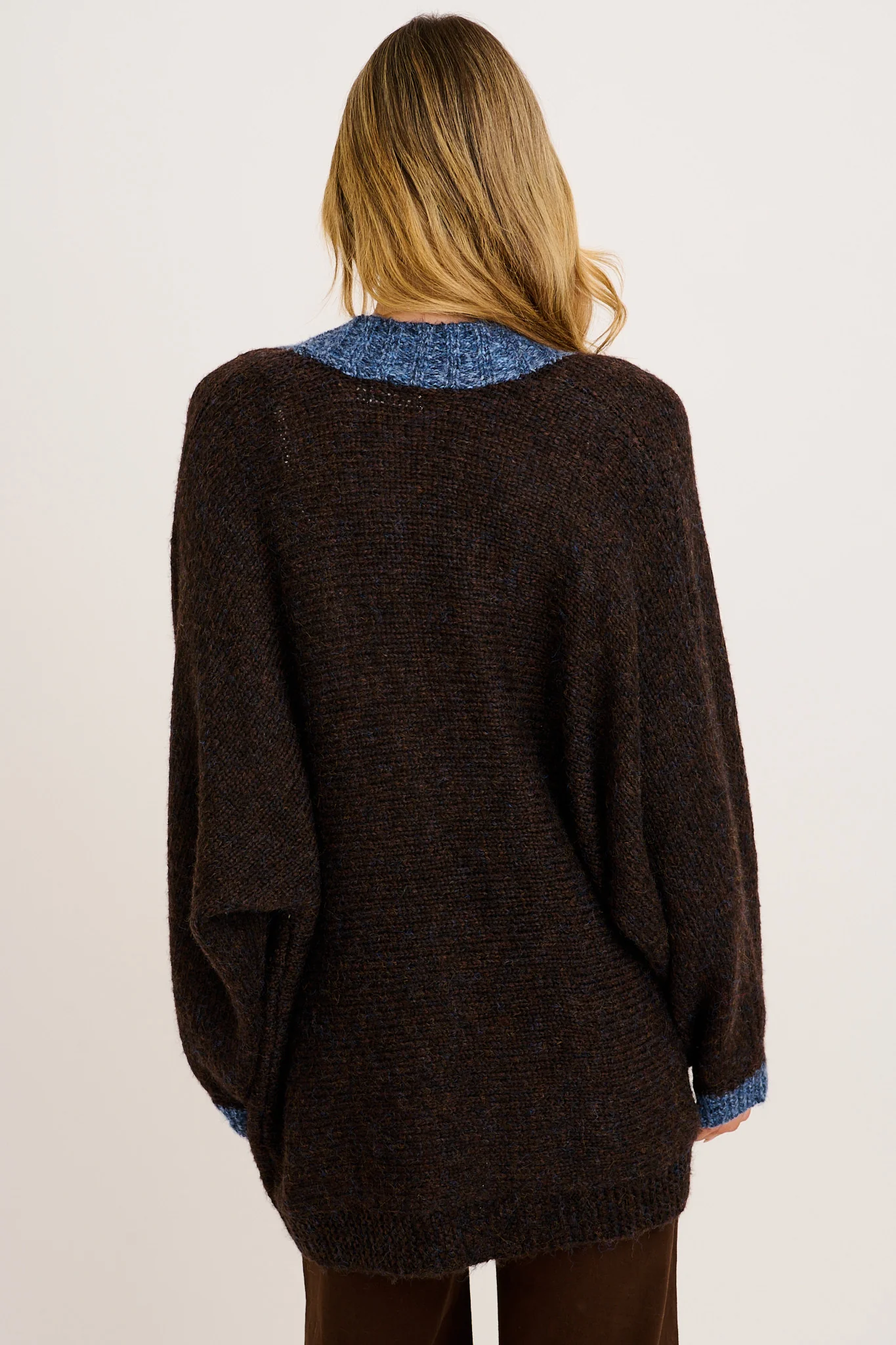 Soft as a Dream Knit Cardigan in Brown and Navy Marle Wool Blend - Image 3