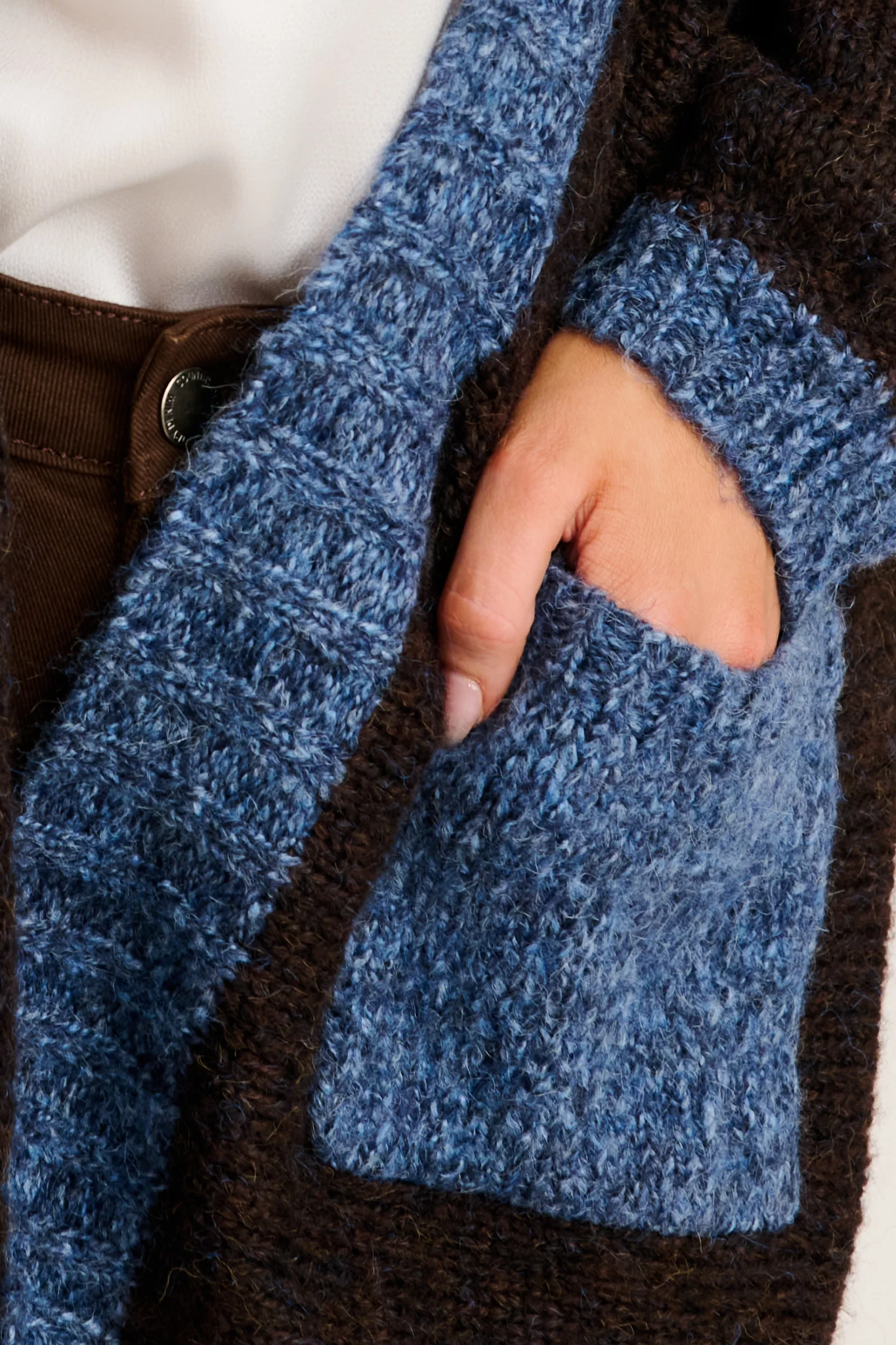Soft as a Dream Knit Cardigan in Brown and Navy Marle Wool Blend - Image 5