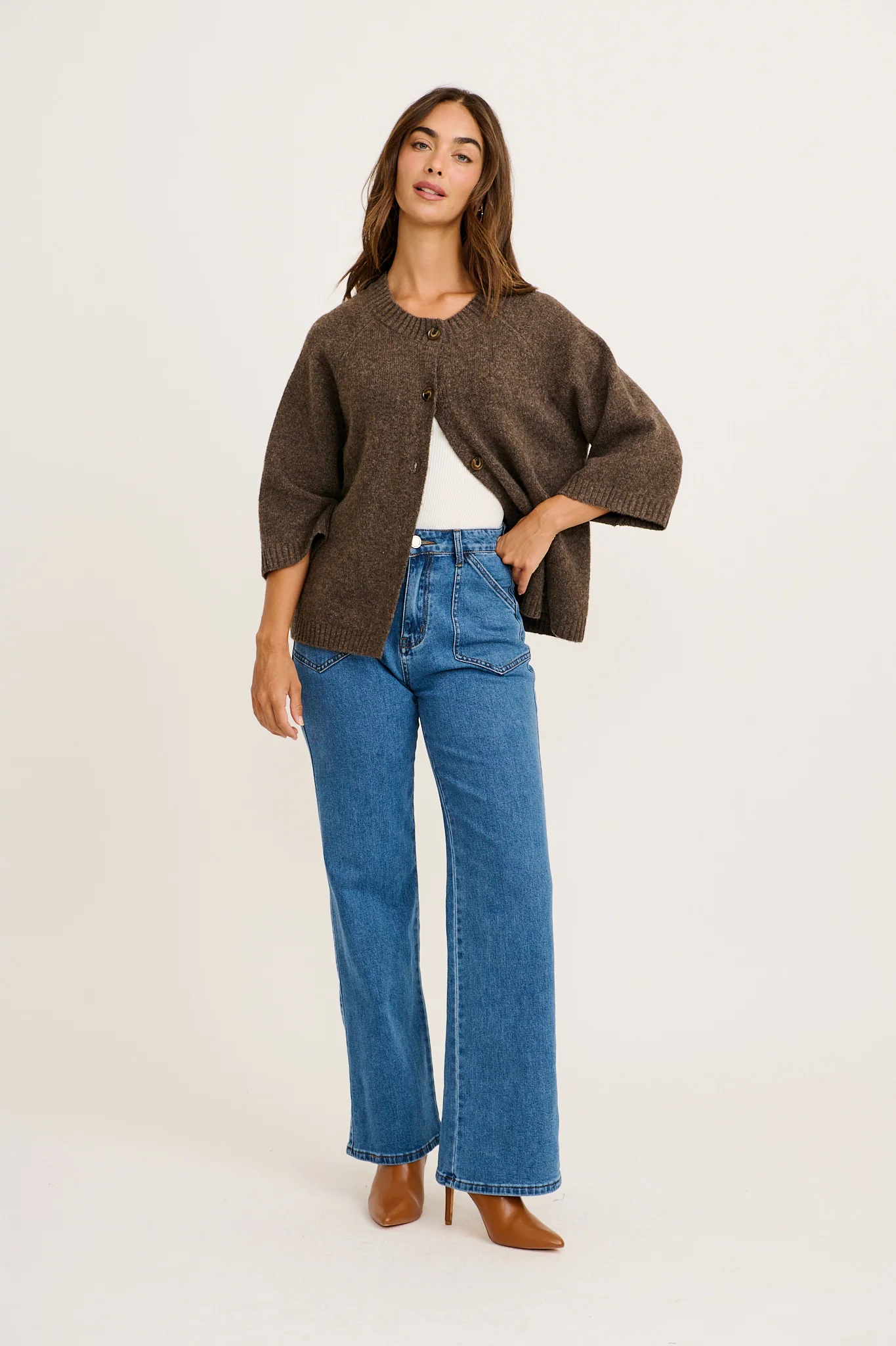 Timeless Comfort Knit Cardigan in Chocolate Wool Blend - Image 4